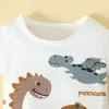 03 Years Infant Baby Boy 2PCS Set Cartoon Dinosaur White Short Sleeve TopBrown Shorts Cute Sport Style Handsome Fashion Outfit 240410