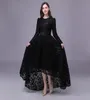 Black Lace Evening Dresses 2020 Long Sleeves Evening Gown Jewel Neck High Low Prom Dress Vestido9714290