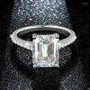 Cluster Rings Attagems 3.0CT 925 Sterling Silver Moissanite Ring Emearld Cut VVS1 D Color Pass Diamond Test för kvinnors engagemang