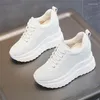 Casual schoenen 10 cm echt leer Vulkaniseerd platform Wedge Women Fashion Sneakers Hollow Hidden Heelt Vower Up toename 34 39