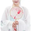 Dekorativa figurer utsökta en-deg fläkt elegant kinesisk stil handhållna fans för kvinnor vintage blommig design med tofs hänge