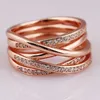 Cluster Rings Rose Gold OpenWork Eternity Entwined Crystal for Women 925 Sterling Ring Wedding Party Gift Europe Juvelera