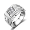 Eheringe Männliche Ring Männer Sterling Silber 925 Vintage Herren Weißgold Klassiker Big Stone CZ Mode Schmuck2614