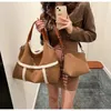 Drawstring Black Handbags Autumn Large Capacity Suede Tote Stylish Simple Plush Bag Crossbody