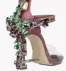 2021 Strange Heel Crystal Designer Shoes Woman PVC High Heel Sandals 2021 Badlock ankle Strap Rhinestone Sandals9549591