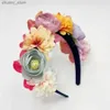 Headbands New Butterfly Womens Fashion High End Colorful Rose Headband Headdress Brides Hair Crown Travel Beach Wedding Festival Gift Y240417