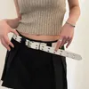 Belts Y2k Punk Women Hip Hop Belt Adjustable Black Double Star Eyelet Grommet Metal Pin Buckle Leather Waistband For Jeans Skirt