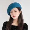 Boinas de boina de inverno quente boina de lã garotas de garotas artistas francesas chapéu de chapéu de gorro vermelho preto roxo bege laranja kawaii tampa plana tampa quente D240417