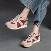 Casual Shoes Johnature 2024 Genuine Leather Sneakers Mixed Colors Sports Round Toe Lacd-up Versatile Women's Flat