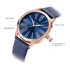 Montre-bracelets minifocus Femmes Watchs Strap en cuir bleu imperméable Top Top Quartz décontracté Ladys Wrist Watch Relogio Feminino