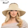 バイザーrimiut New Women Sun Visor Wide Brim Straw Hat Summer foldable Packable UV Protection Cap for Beach Travel Bonnet Hats Y240417