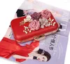 Bolsas de noite Fashina Red Women Bag PU bolsa de noiva para festa de casamento Maquiagem da bolsa Duas flores de corrente 03944-B