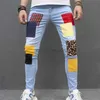 Designer Jeans for Mens New product jeans men's blue patch tight men's jeans pants