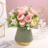 Decorative Flowers Artificial Peony Bouquet Silk Rose Vase For Home Decor Garden Wedding Fake Plants Christmas Garland Material