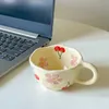 WJ1R mokken keramische mokken koffiekopjes hand beknelde onregelmatige bloem melkthee kopje ins Koreaanse stijl havermout ontbijt mug drinkware keuken 240417