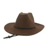 Berets fedora kapelusz kowboj Panama szeroki rdzeń wiatrowy Western Solid Black Coffee Autumn Winter Hats for Women Bonnet