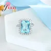 Cluster Rings Gorgeous Square Light Blue Zircon Crystal Ring Simple Fashion 925 Sterling Silver Needle--Jewelry Wholesale Women Finger