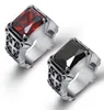 Moda de alta qualidade Hiphop vermelho / preto Big Rhinestone Stone Biker Mens prata aço inoxidável anel punk anel 7-12#6319526