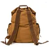 Rucksack Vintage Canvas Leder Rucksack Rucksack Männer im Freien Military Backbag Schulter Travel Wanderschule Tasche