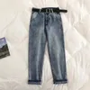 Jeans femminile Gowyimms 2024 Summer Casual Women High Waist Lunghezza grande dimensione Vintage Blue Mom Denim pantaloni pantaloni P371