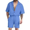 Herren Tracksuits Sommer Mode zweiteiler Strandstil Casual Festes Hemd Kurzarm Shorts Set Clothing