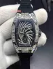 Hip Hop Men039S Trend Wristwatch Diamond Case Titta på stor diamant Bezel Watches Black Rubber Strap Watch Automatic Mechanical W7924432