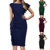 Womens Ruffled Sleeves Cocktail Party Pencil Dress Ol Temperament Sheath