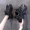 Scarpe casual altezza di fondo spessa increspazione traspirante senza slittamento a slittamento da donna sportivo da donna sportivo da donna nero/nero