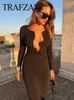 Casual Dresses Trafza Fashion Female Asymmetrical Long Sleeve Evening Club Party Dress Elegant Woman Chic Cut Out Black Tight Maxi