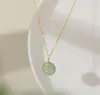 Wholale S925 gold plated sterling sier round jade pendant choker necklace225s3625670