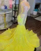 Robes de bal jaune pour filles noires 2024 Crystal sirène robe de soirée en strass de fête en strass vestidos de gala