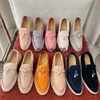 Designer Luxury Loro Piano Modafers Femmes Hommes marchant en daim Imprimé chaussures décontractées