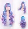 European and American new anime wig female long curly hair Harajuku style gradient blue and purple pick dyeing big wave headgear5367387