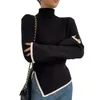Kvinnors blusar Turtleneck tröja topp mysig hög krage för kvinnor stickad varm tröja med oregelbunden delad hem fall