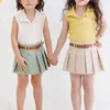 의류 세트 유아 아기 소녀 스커트 복장 봄 여름 아이의 옷 슬리빙 니트 조끼 상단 주름 라인 스커트 세트