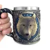 Becher Viking Holzstil Bier Tasse Simulation Holzfass Bier Tasse Doppelwand trinken Becher Metall Isolierte Bar Trinken Kaffeetasse 240417