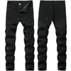 Denim Jeans Hole Stretch Regular Fit Black Design Fashion Lacquer Long Pants Mens Four Season Plus Size 240403