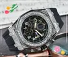 Sex Stiches berömda modemän Tidsklockor Auto Date Full Functonal Stopwatch Clock Japan Quartz Movement Rubber Belt President Diamonds Ring Watch Gifts