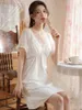 Women's Sleepwear Women Short Sleeve Summer Victorian Nightdress Cotton Padded Dress Vintage Princess Lace Mesh V-Neck Fairy Nightgowns