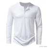 T-shirts masculins Button en coton Henley Couche de cou Henley à manches longues Bouton décontracté Couleur solide Fashion T-shirts