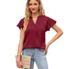 Summer New 2024 Women's Satin V-Neck Ruffle Sleeves Fashion Office Work Top