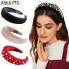 Headbands Velvet Padded Headbands for Women 4cm Wide Solid Rhinestones Thick Hair Hoop Girls Sponge Non-slip Hairbands Hair Accessories Y240417