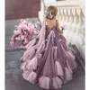 Puffy Pageant Girls Dresses Little Cute Dusty Purple and Pink Pricks Tulle Wedding Party Flower Girl Dress Applices Pärlor Lång Brithday Prom Evening Gowns