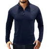 Autumn and Winter New Men's Long Sleeved T-shirt, Men's Standing Collar Pullover, Zippered Polo Shirt