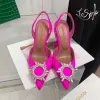 Amina Muaddi Heels Wedding Shoes Dress Luxury Sandals Designer Satin High Bow Crystal-Embellied Buckle Poinded Toe Hinflower PCV Sandal 6c