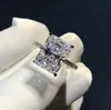 Luxury Radiant Cut Cut 4CT Simulated Diamond CZ Ring 925 Sterling Silver Engagement Wedding Band Rings for Women Party Jewelry2058274