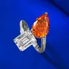 2024 Choucong Wedding Rings Jewelry Luxury REAL 100 ٪ 925 Sterling Silver Water Drop Orange Moissanite Diamond Party Edernity Women Band Band Open Ring Gift