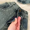 Abiti da lavoro Denim con paillettes Due pezzi set da donna OUTSITSIT DOWN DOWN COLLAR SHORT SHORT FEMFLE TOPS HIGH WANIST GONNE SET DROPPISHIP