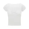 Women's T Shirts Y2k Lace Trim Crop Top Women Summer Square Collar Short Sleeve Tees Coquette Aesthetic Sweet Slim Tops Clothes