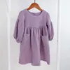 Autumn Spring Childrens Clothes Organic Cotton Double Gaze Loose Tickets Baby Girls Dress Fashion Princess Casual Kids Dresses 240407